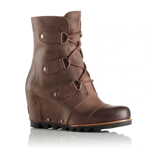 SOREL Joan of Arctic ll Wedge Tobacco Brown Leather Mid Boot Waterproof Bootie - Picture 13 of 14